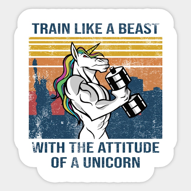 Muscle Unicorn Train like a beast with the attitude of a unicorn Sticker by POS